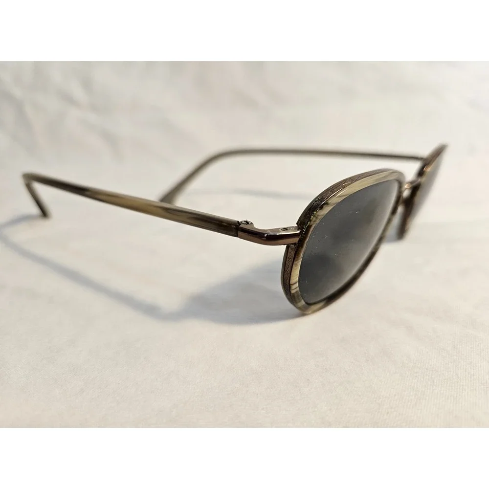 Brooks Brothers Womens Oval Sunglasses Grey Brown Woodgrain‎ Pattern M CE
